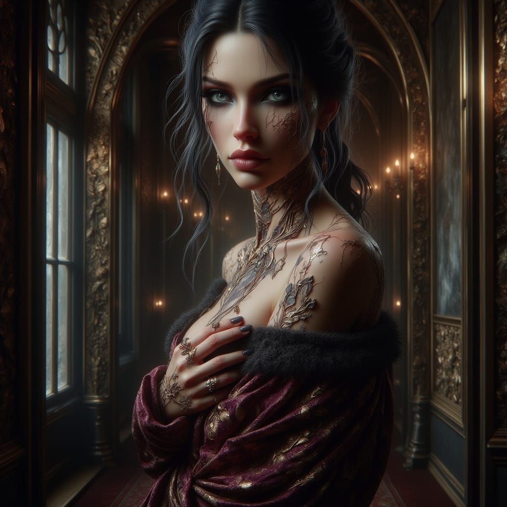 Renaissance Femme Fatale in Art Nouveau Style