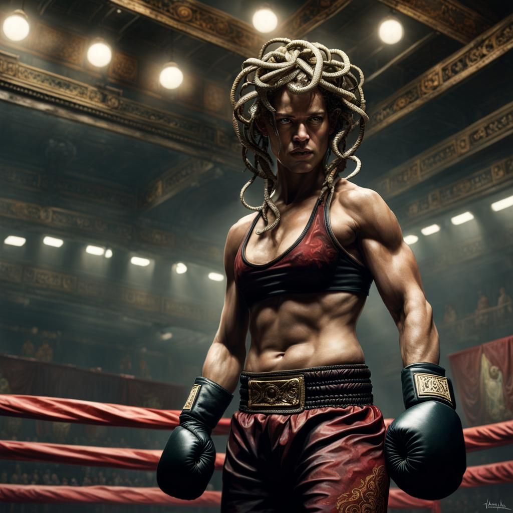 Medusa the Boxer: Portrait in Dark, Detailed Style