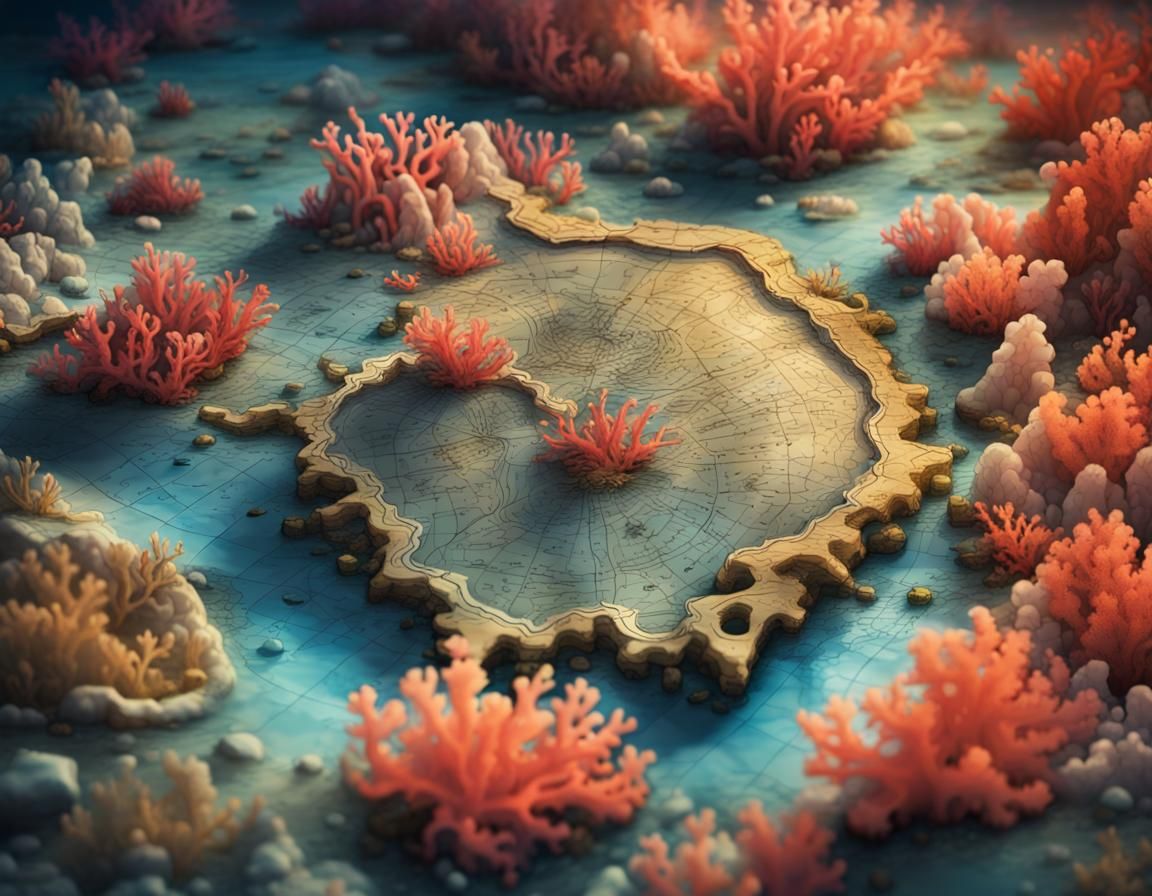 Detailed Coral Map Underwater Hyperrealistic Splash Art