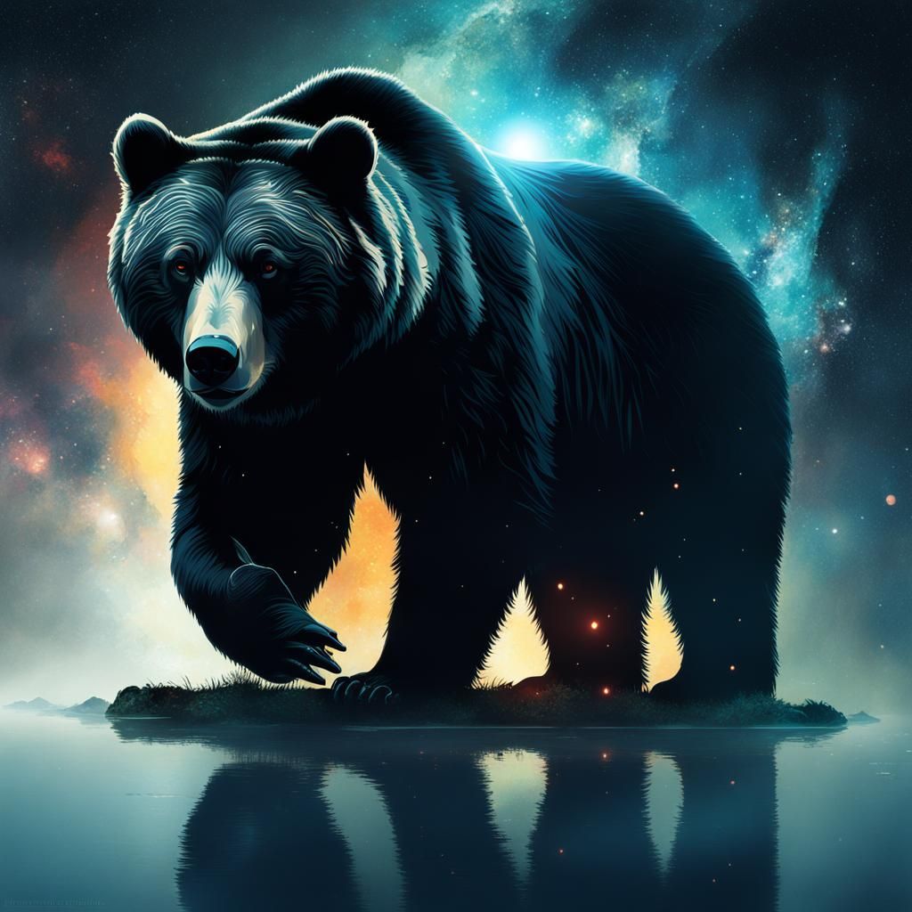 Galaxy Bear Double Exposure in Dramatic Lighting