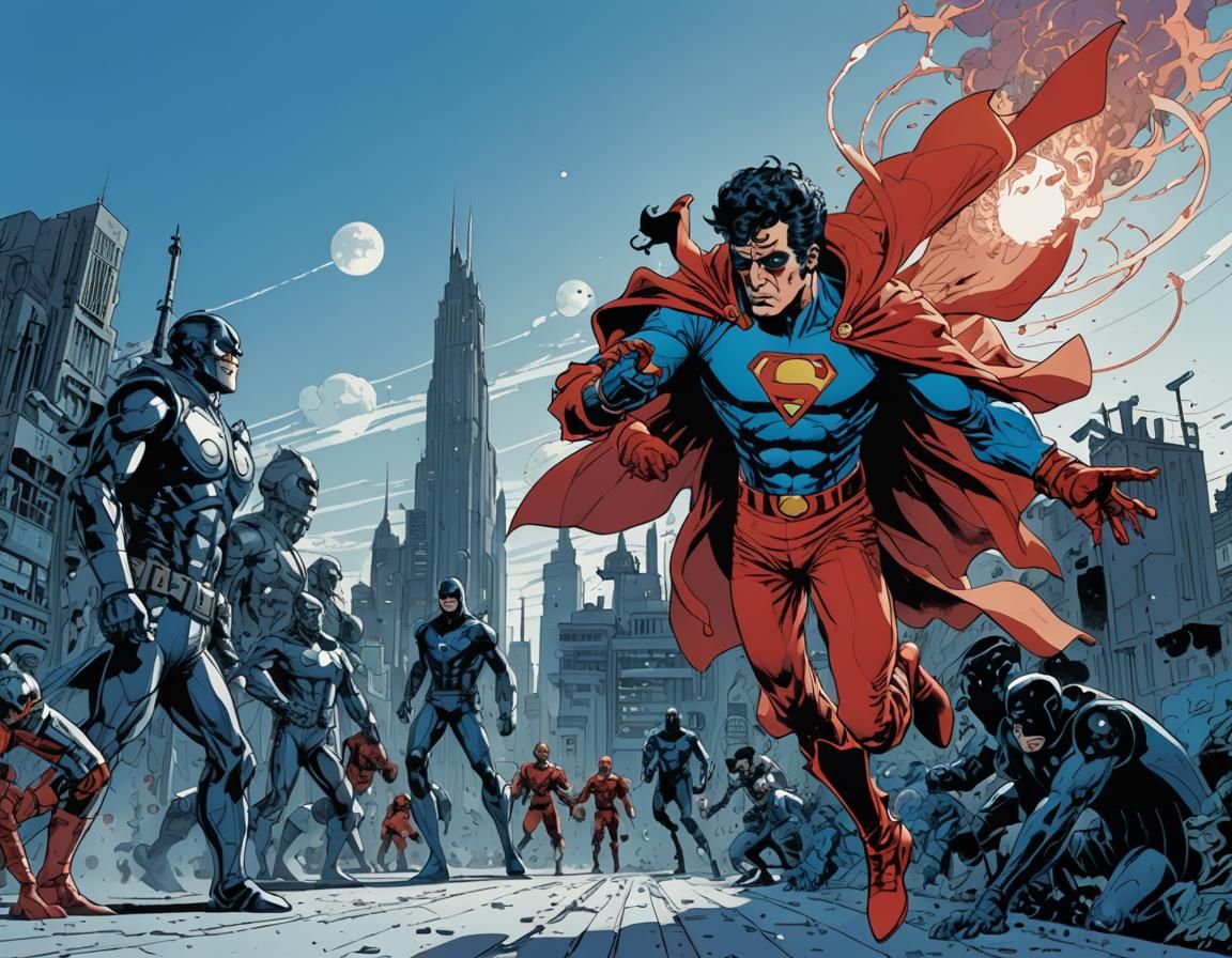 Comic Strip Illustration of Leaping Superhero