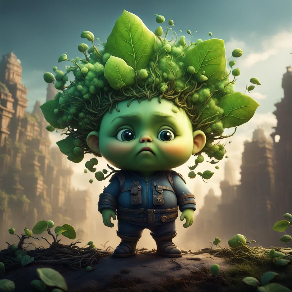 Leafy Sprout Boy: Fantastical Digital Art