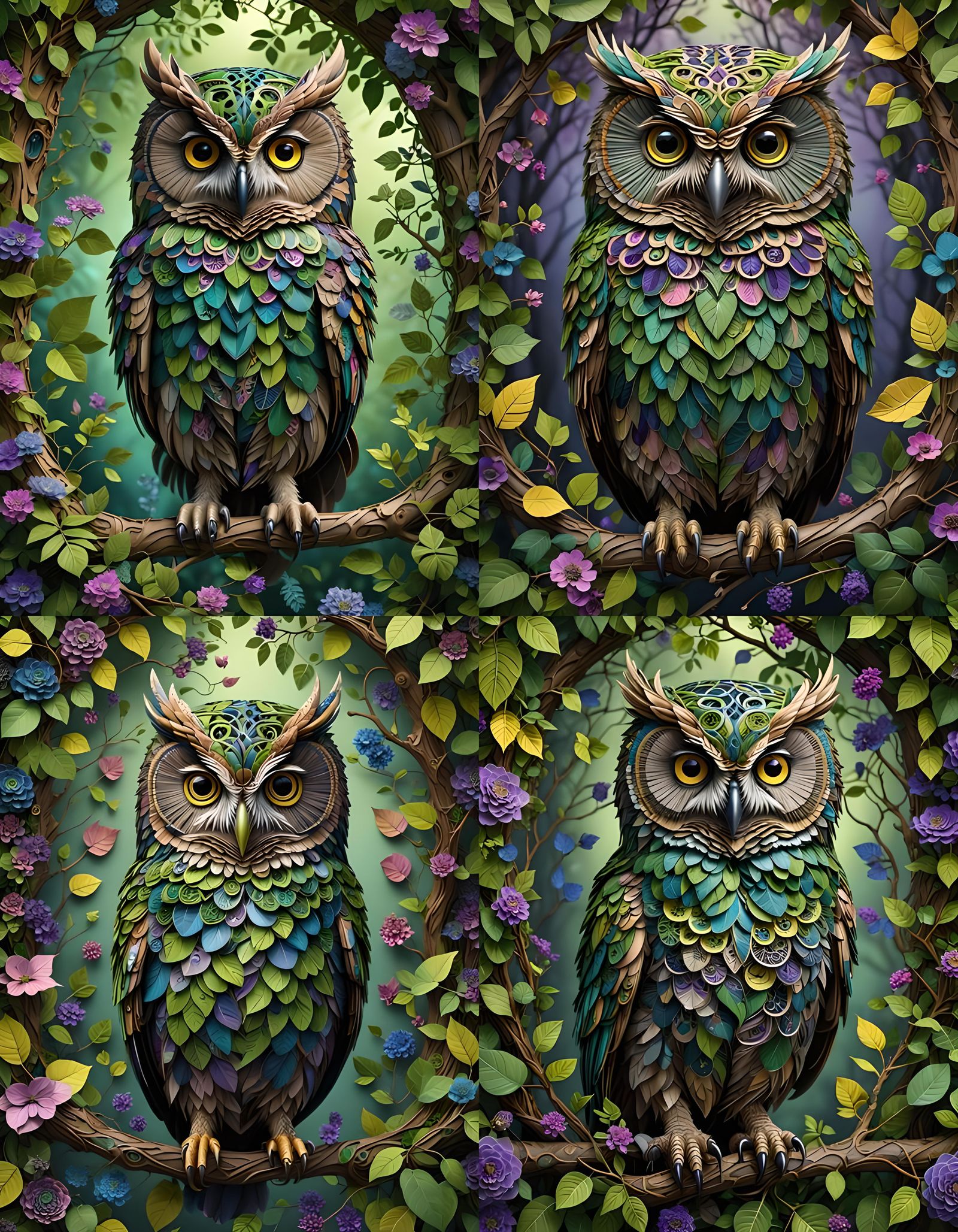 Stunning 3D Fibonacci Owl Portrait in Spring Colors