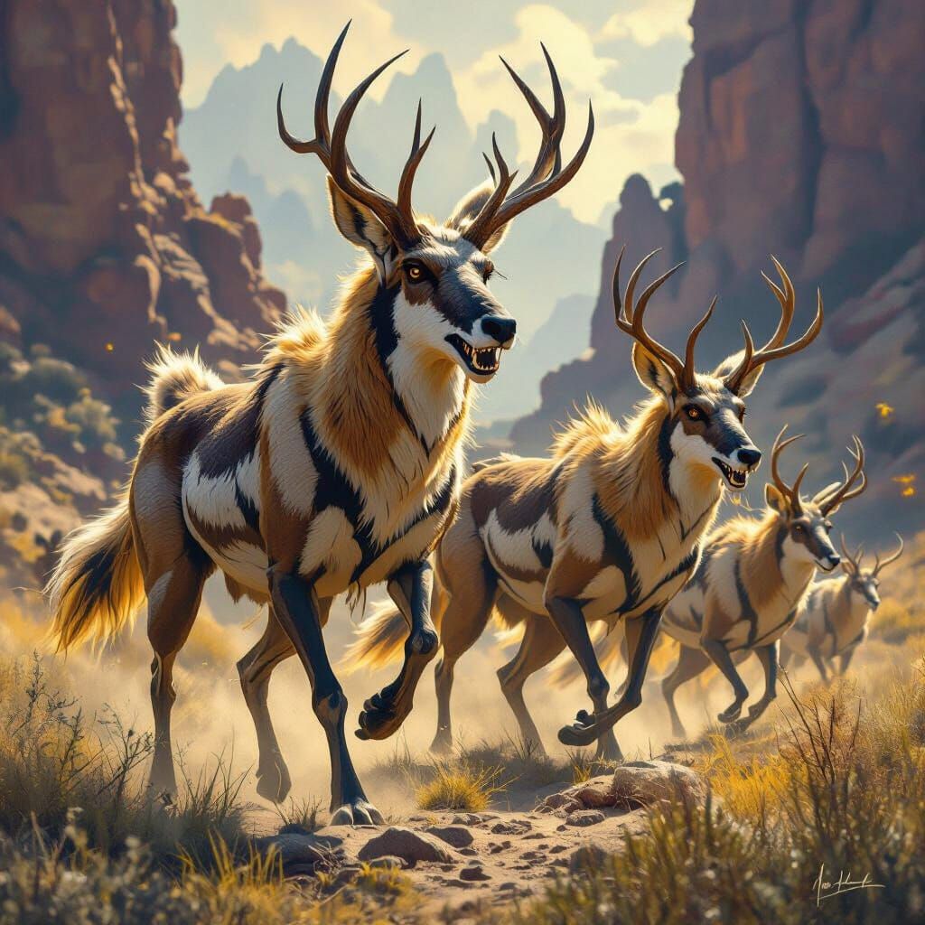 Pronghorn Pack Hunters in Dark Fantasy Style