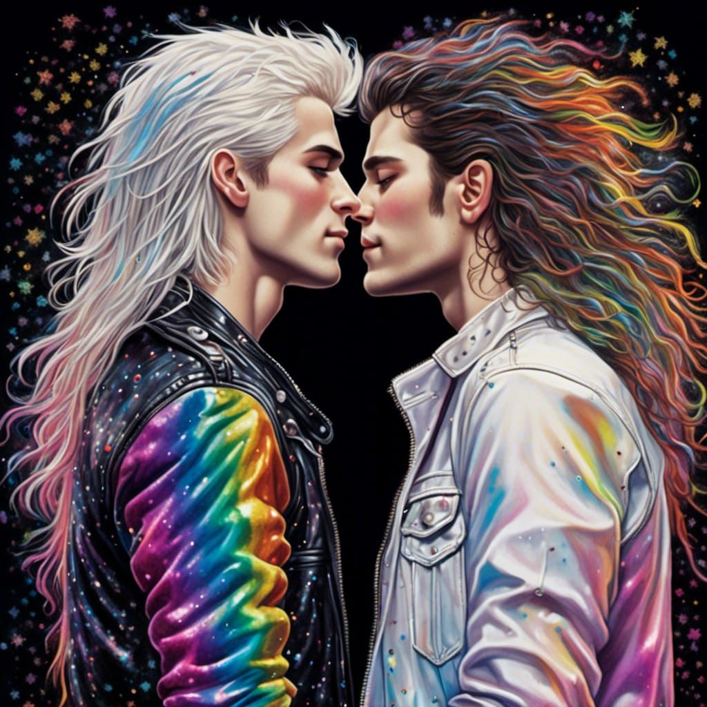 Two Young Men in Love with Rainbow Glitter