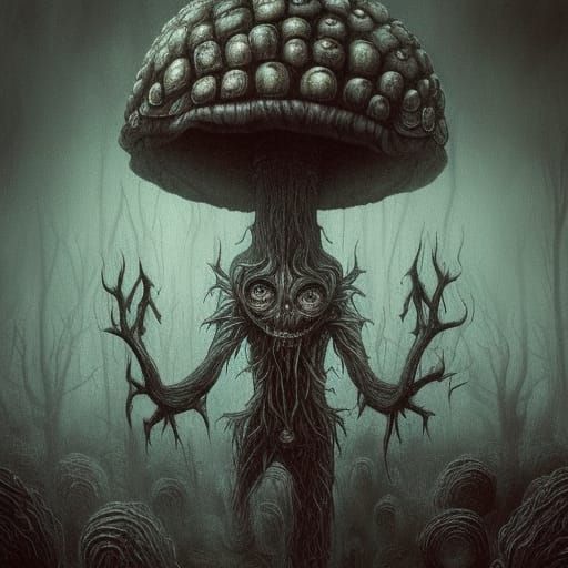 Mushroom Monster in Sinister Horror Aesthetic