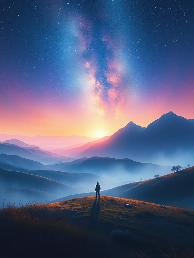 Dreamy Landscape with Lone Figure: Surreal Digital Art