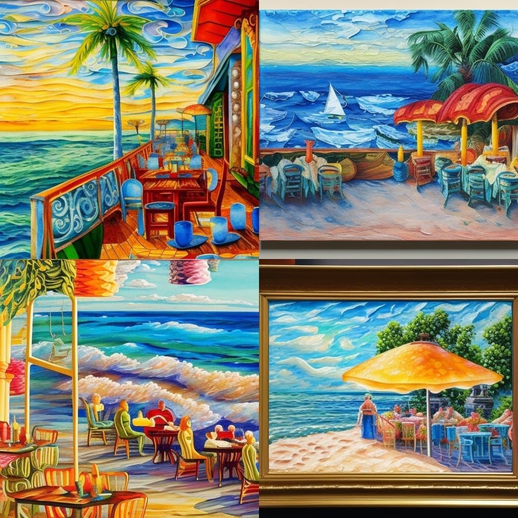 Seaside Cafe in Gouache Style