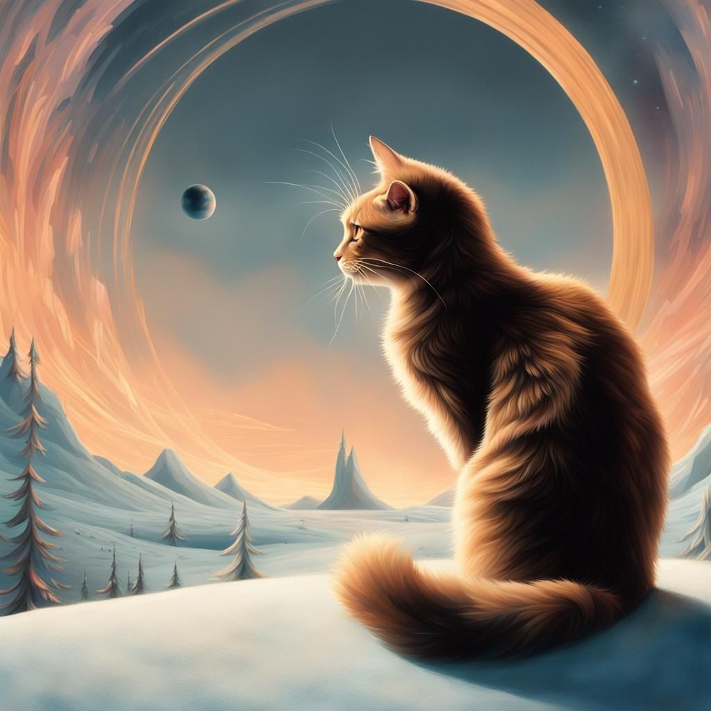 Dreamlike Cat Portrait in Fantastical Setting