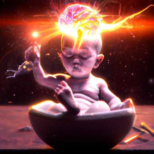 Telepathic Fetus Destroys Alien Brain: Digital Illustration