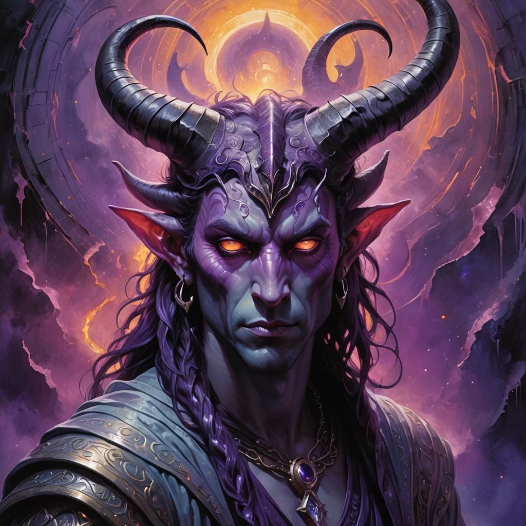Enigmatic Tiefling Sorcerer with Ethereal Aura