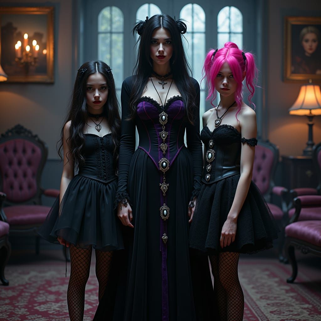 Goth Family Portrait in Victorian Parlor