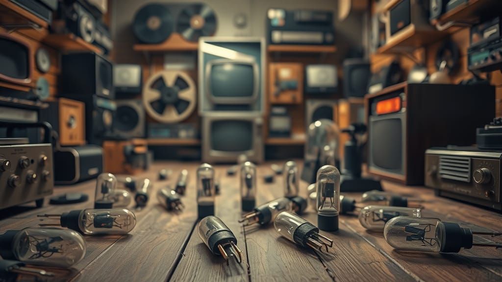 Nostalgic Film Still of Vintage Electron Tubes