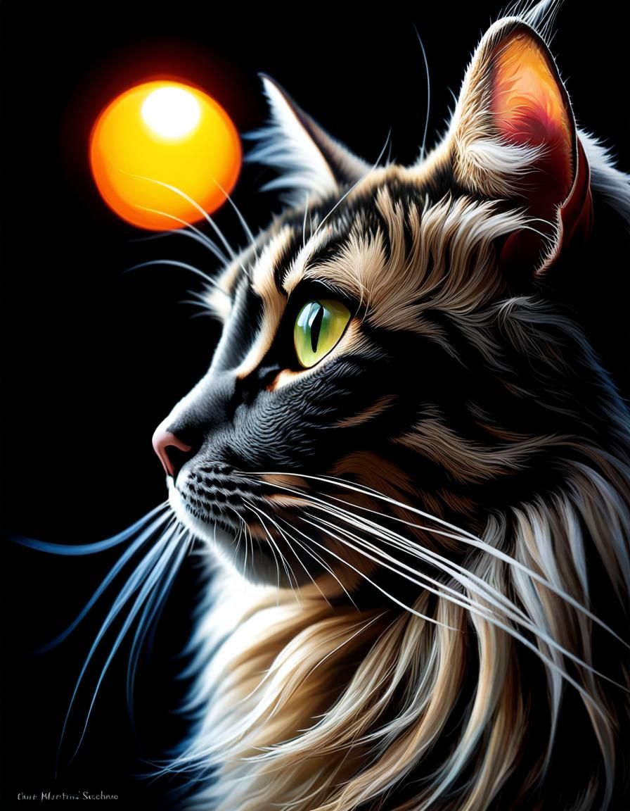 Hyperrealistic Tabby Cat Portrait with Blooming Flowers