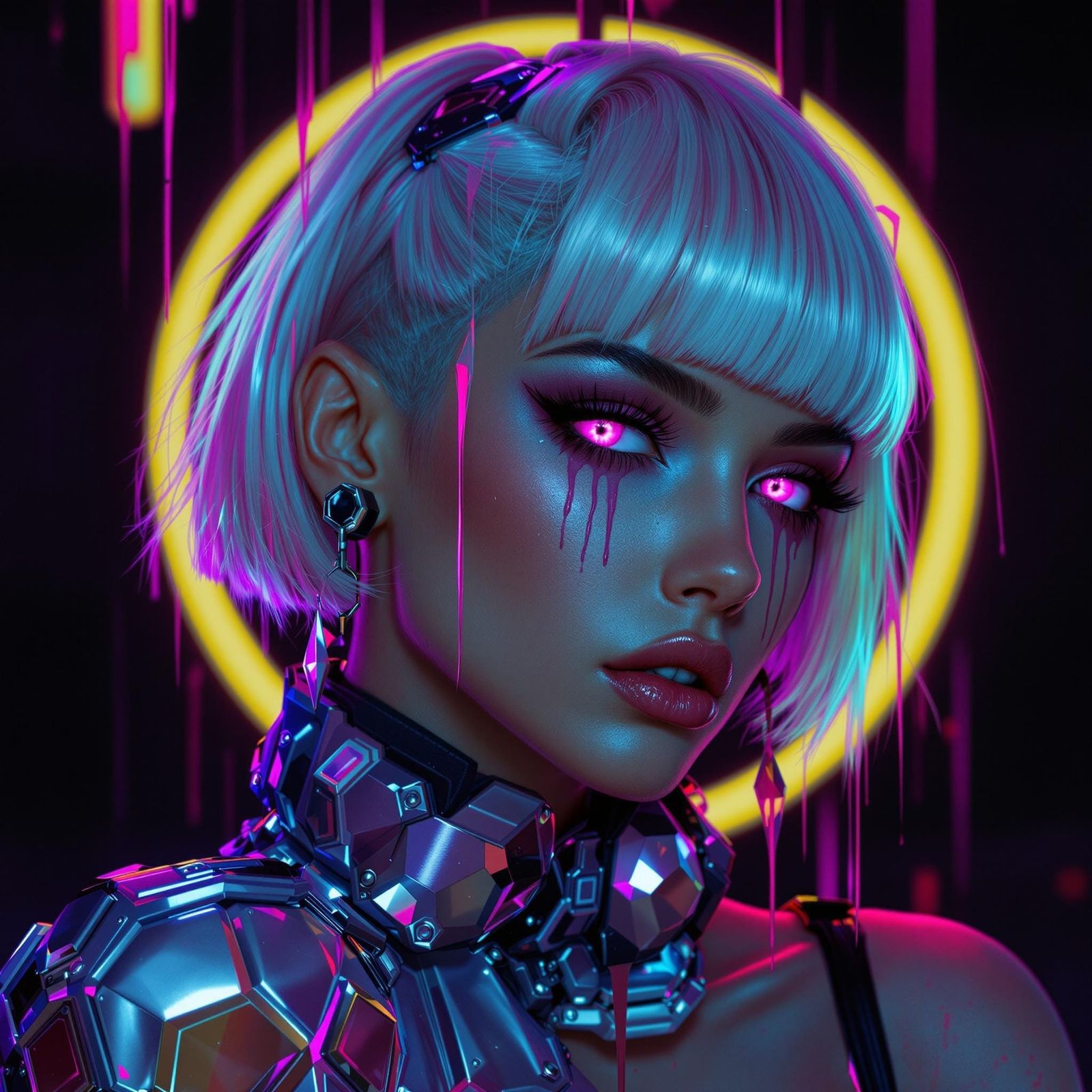 Cyberpunk Lady with Purple Eyes in 5D Digital Art