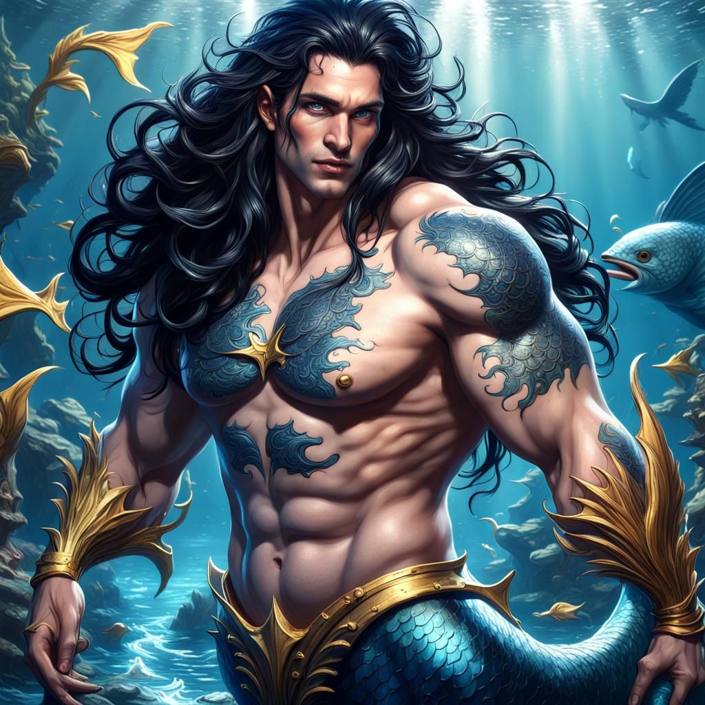 Merman with Scars: Fantasy Concept Art