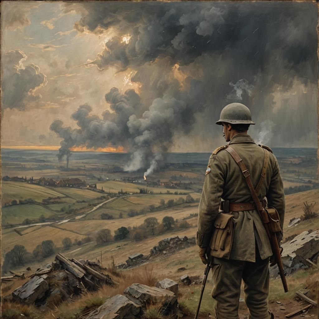 Italian Soldier at War in Impressionistic Style