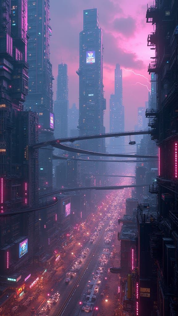 Cyberpunk Metropolis Illuminates the Night Sky