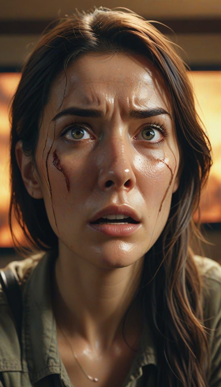 Woman Reacts to War on TV in Hyperrealistic Art