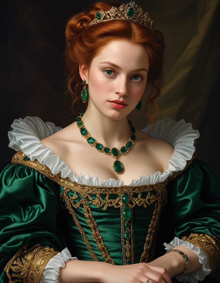 Emerald Gown: A Baroque Portrait in Rubens Style
