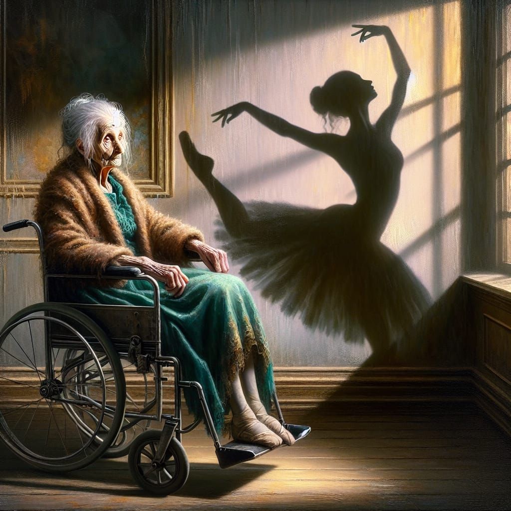 Melancholic Woman with Ballerina Shadow, 18th-Century Style