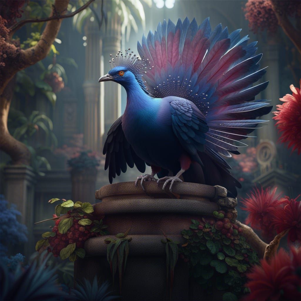 Majestic Victoria Crowned Pigeon in Detailed Matte Painting