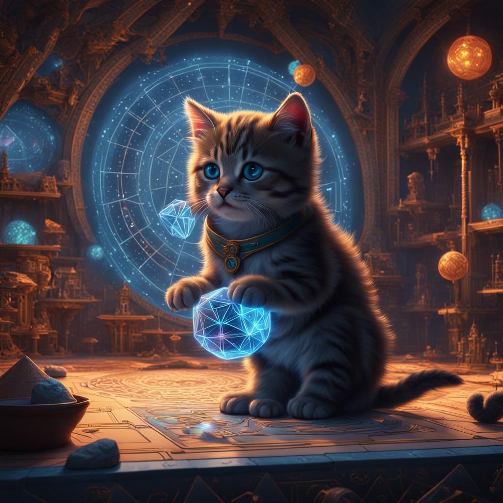 Kitten Teaches Geometry in Fantasy Concept Art
