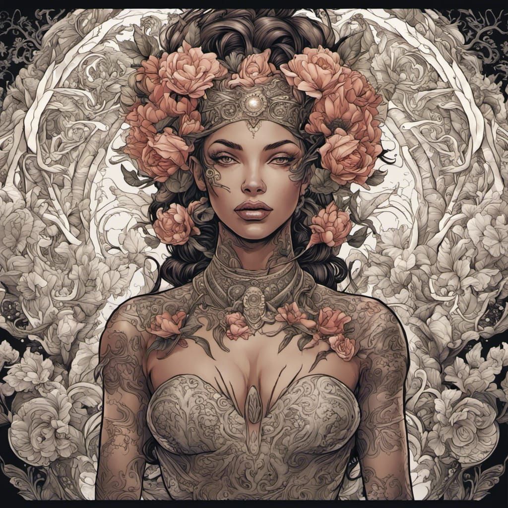 Goddess with Floral Tattoo, Comic Book Art