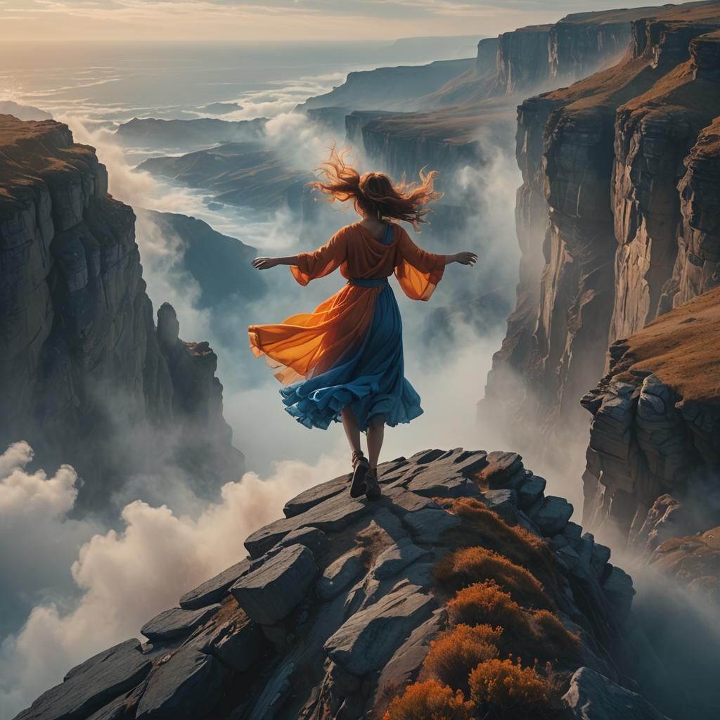 Cliff Edge Peril in Dreamlike Digital Art
