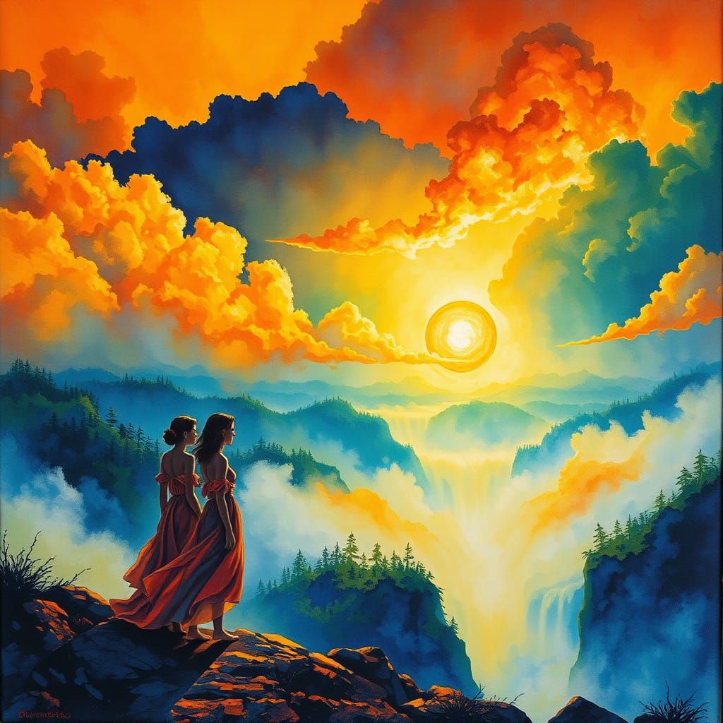 Abstract Batik of Ladies by Shore in Storm