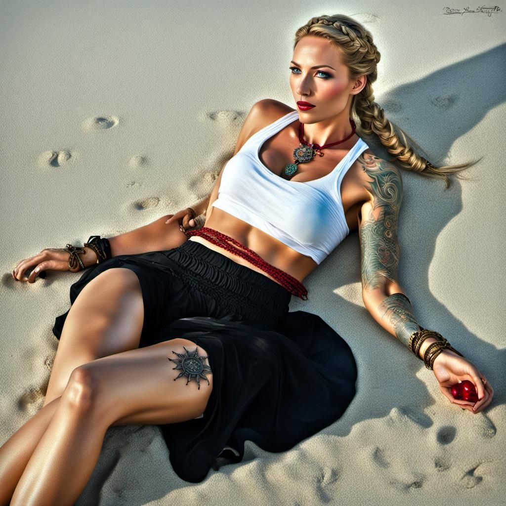 Hyperrealistic Pirate Princess on Tropical Beach