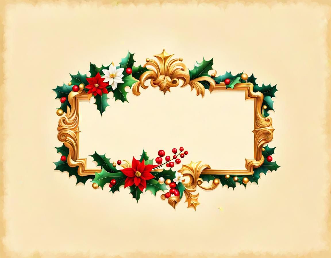 Exquisite Christmas Floral Frame in Oil Painting Style