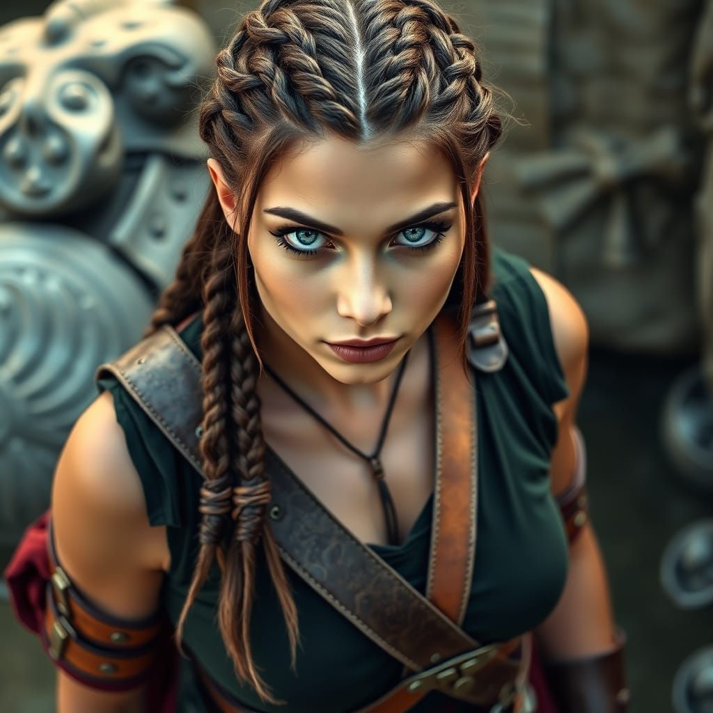 Beautiful Woman With Braided Hair and Blue Eyes