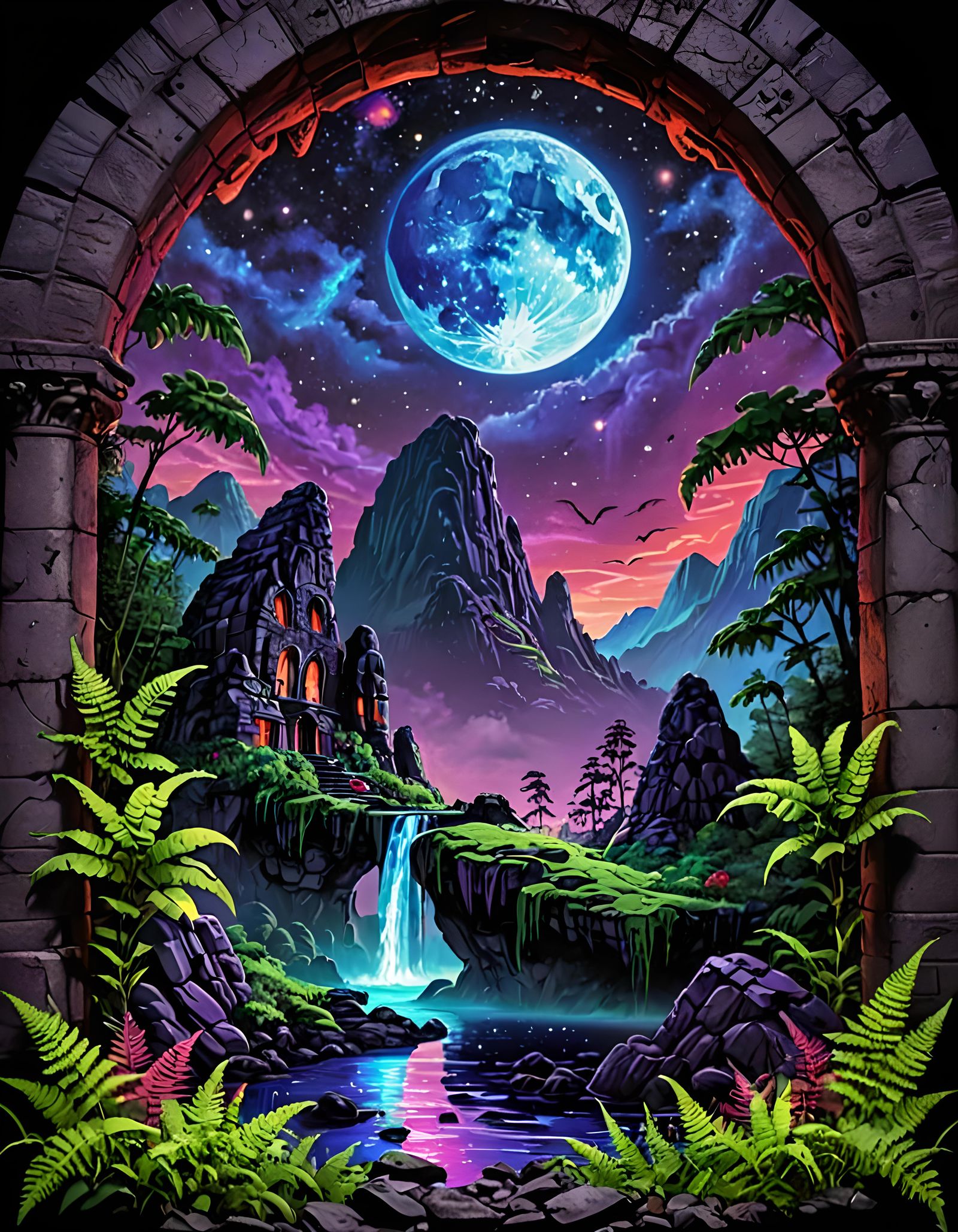 Glowing Sky Island Black Light Poster Art