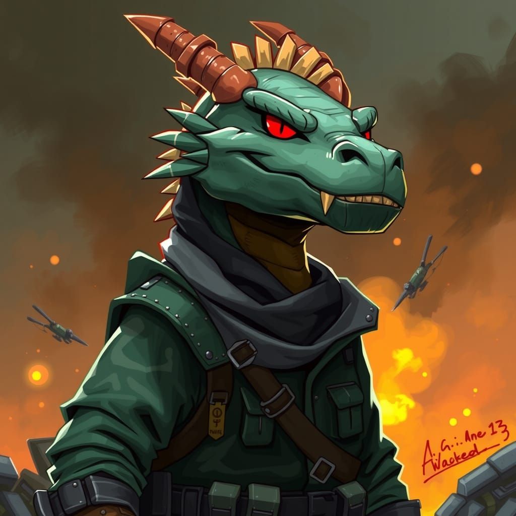 Post-Apocalyptic Dragon Soldier in Samurai Jack Style