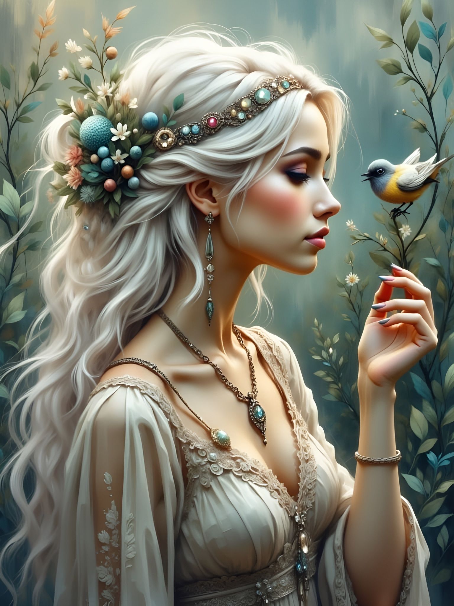 Ethereal Woman in Dreamlike Meadow, Surrealist Style