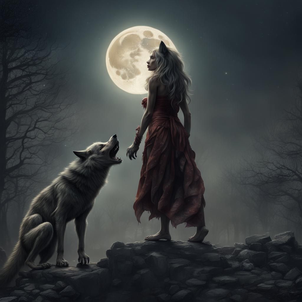 Werewolf Transformation Under Full Moon in Detailed Matte Pa...