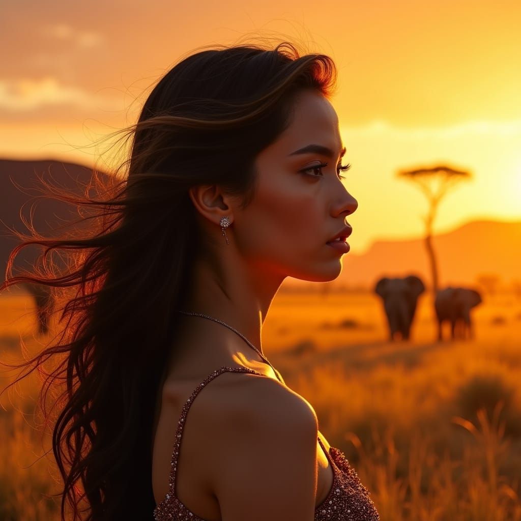 Double Exposure Portrait with African Sunset