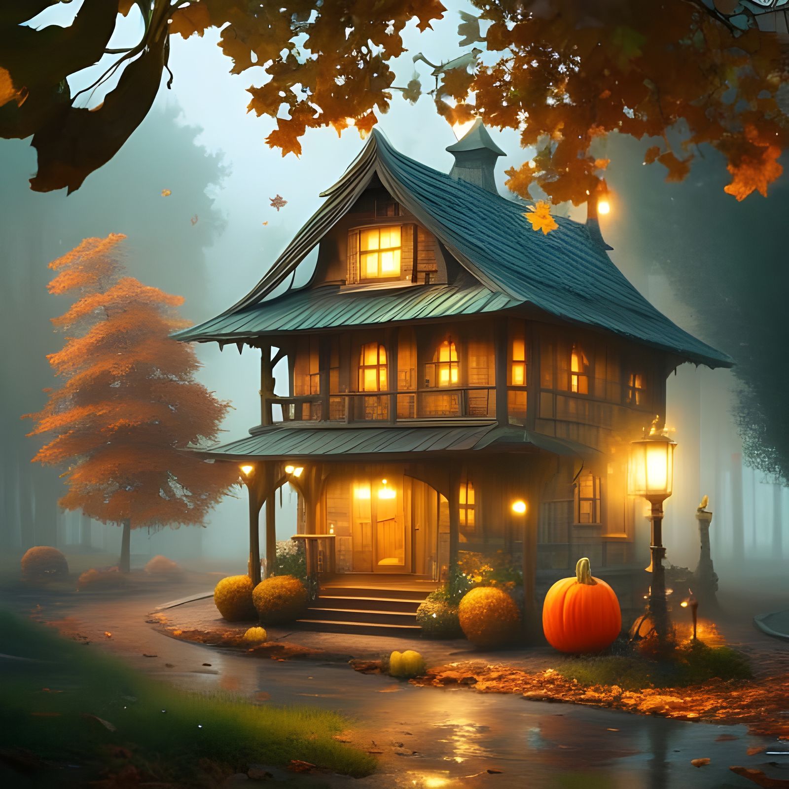 A house in a quiet town in autumn