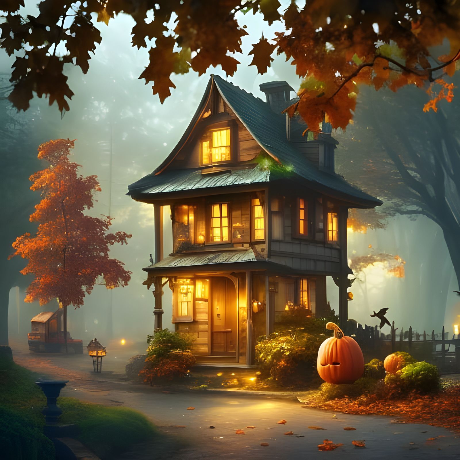 A small house in autumn