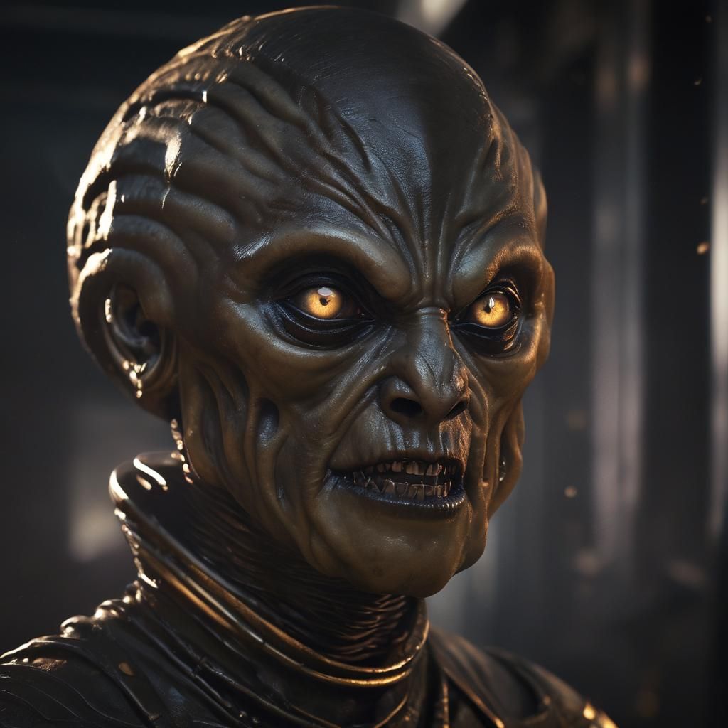 Dieselpunk Alien Monster Portrait in Film Noir Style