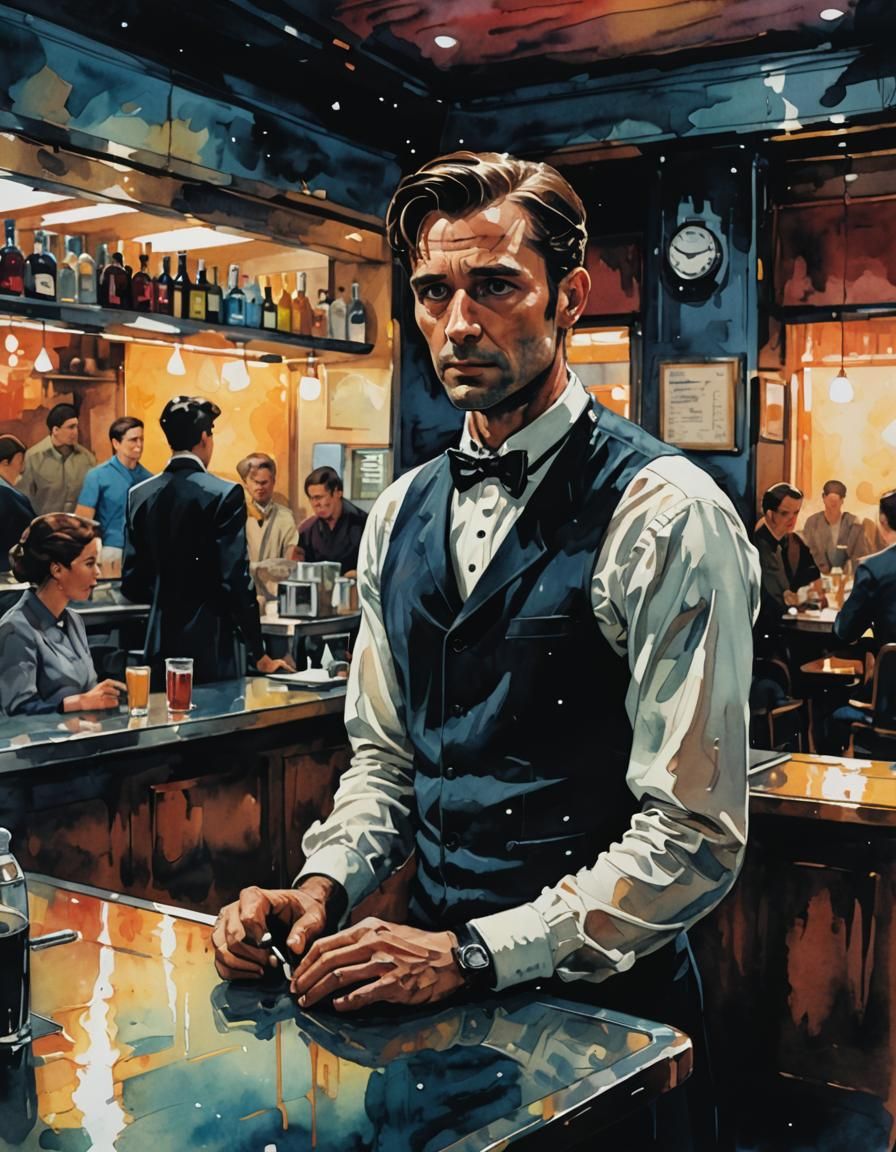 A waiter in an interstellar café