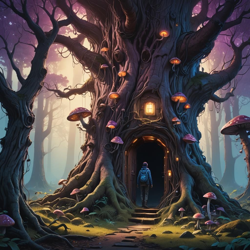 Mystical World Beyond Hidden Tree Door