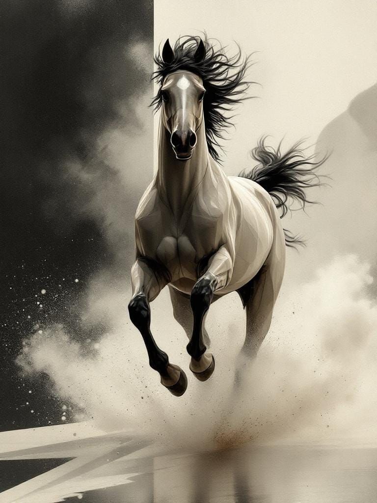 Horse Running Free: Elongated Forms in Retro Style