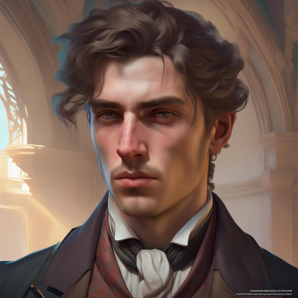 Tired Young Man in 19th Century Clothes