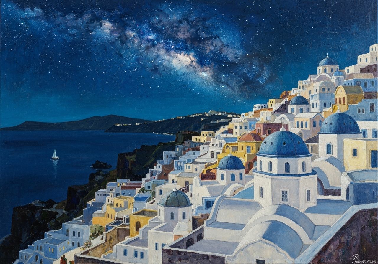 Santorini Night Sky Oil Painting