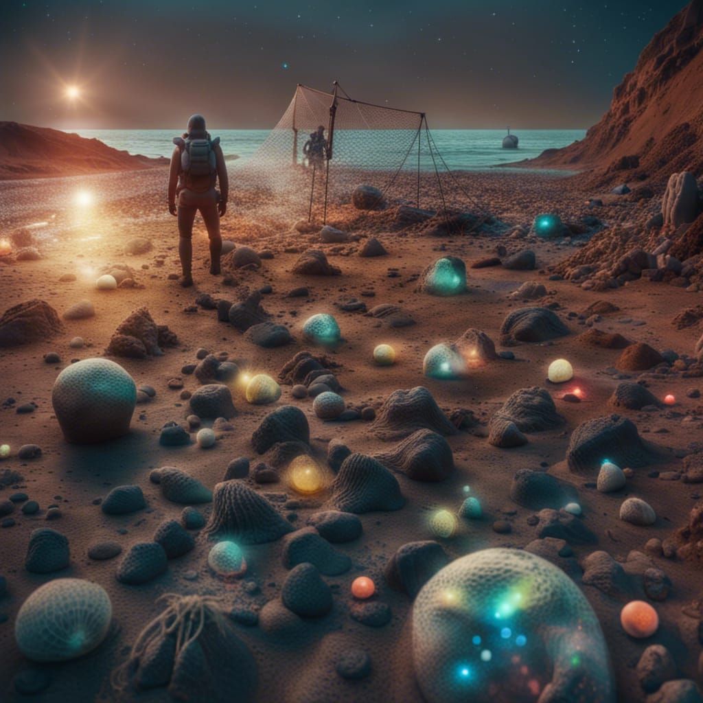 Martian Shoreline Polaroid with Sparkling Galaxy