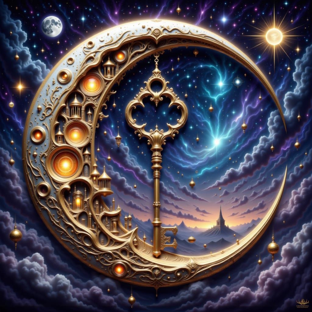 Cosmic Moon Sanctuary with Antique Key