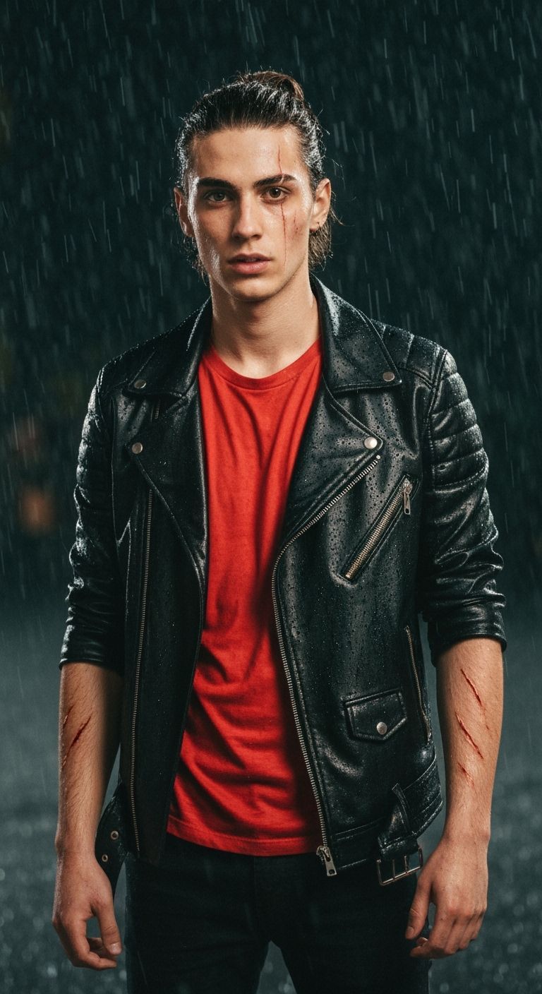 Dramatic Portrait of Italian Man in Rain