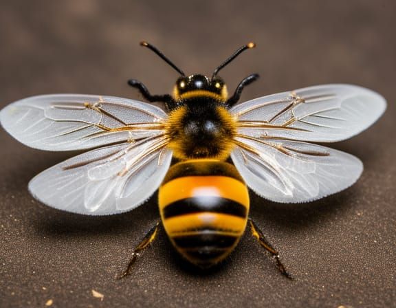 Detailed Bee Portrait with Symmetrical Wings